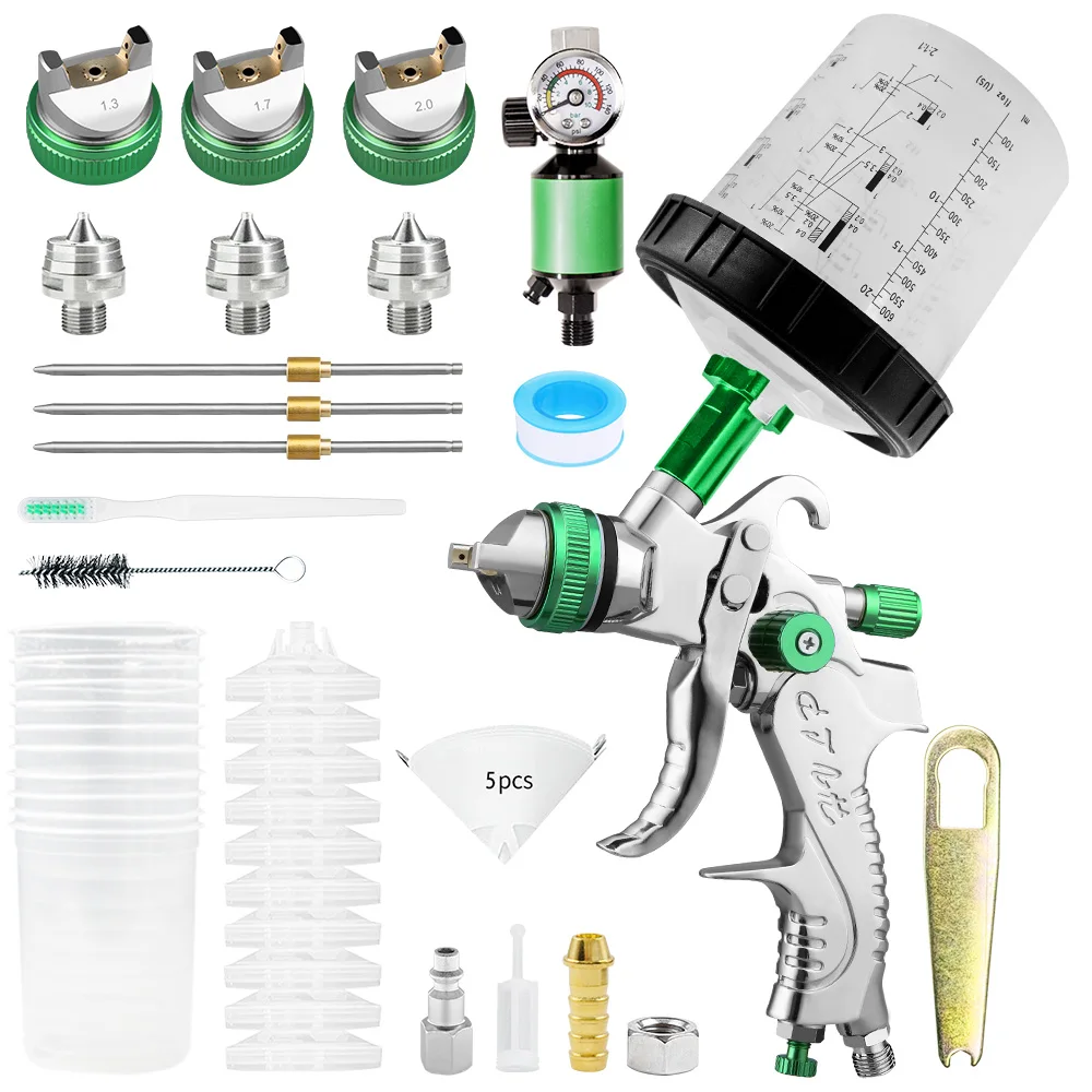 HVLP Spray Gun, 1.3/1.7/2.0mm, Cordless Sprayer High Atomization Flow Rate Adjustable Gravity Spray Gun, w/ Mixing Cup*10
HVLP Spray Gun, 1.3/1.7/2.0mm, Cordless Sprayer High Atomization Flow Rate Adjustable Gravity Spray Gun, w/ Mixing Cup*10