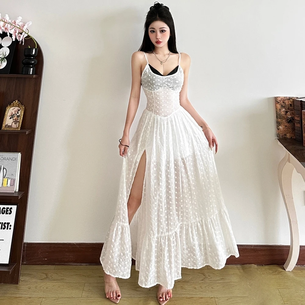 SylCue Mesh Patchwork Sling Dress Women Off Shoulders Side Slit Backless Ruched Ruffles Hem Versatile Sweet Style Long Bodycon
SylCue Mesh Patchwork Sling Dress Women Off Shoulders Side Slit Backless Ruched Ruffles Hem Versatile Sweet Style Long Bodycon