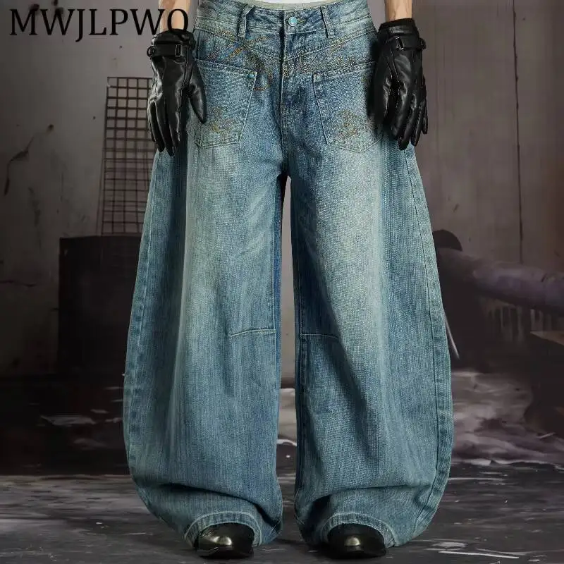 MWJLPWQ Light Wash Curved Wide Leg Denim Jean Gold Script Embroidery Pocket High Waist Men Retro Loose Street Casual Pants 16967
MWJLPWQ Light Wash Curved Wide Leg Denim Jean Gold Script Embroidery Pocket High Waist Men Retro Loose Street Casual Pants 16967