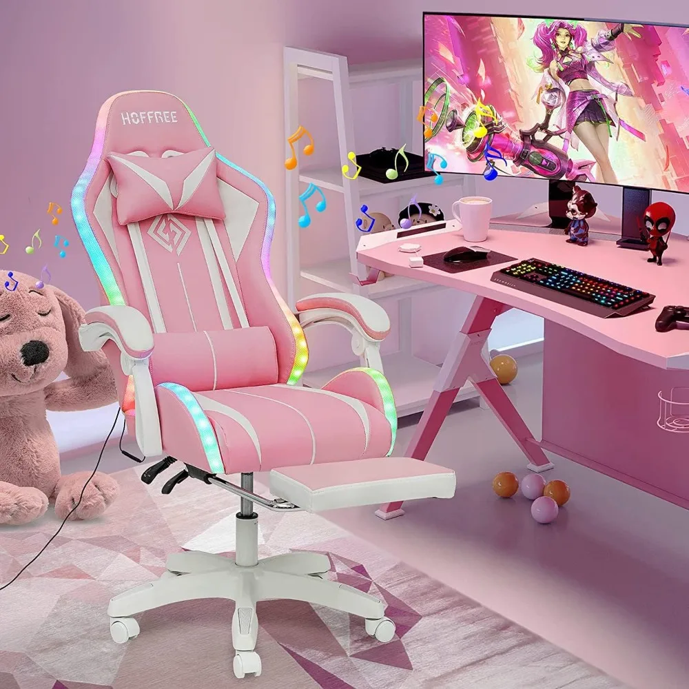 Pink Gaming Chair with Speakers and Led Lights Massage Video Game Chair with Footrest Reclining Computer Gaming Chair for Girls
Pink Gaming Chair with Speakers and Led Lights Massage Video Game Chair with Footrest Reclining Computer Gaming Chair for Girls
