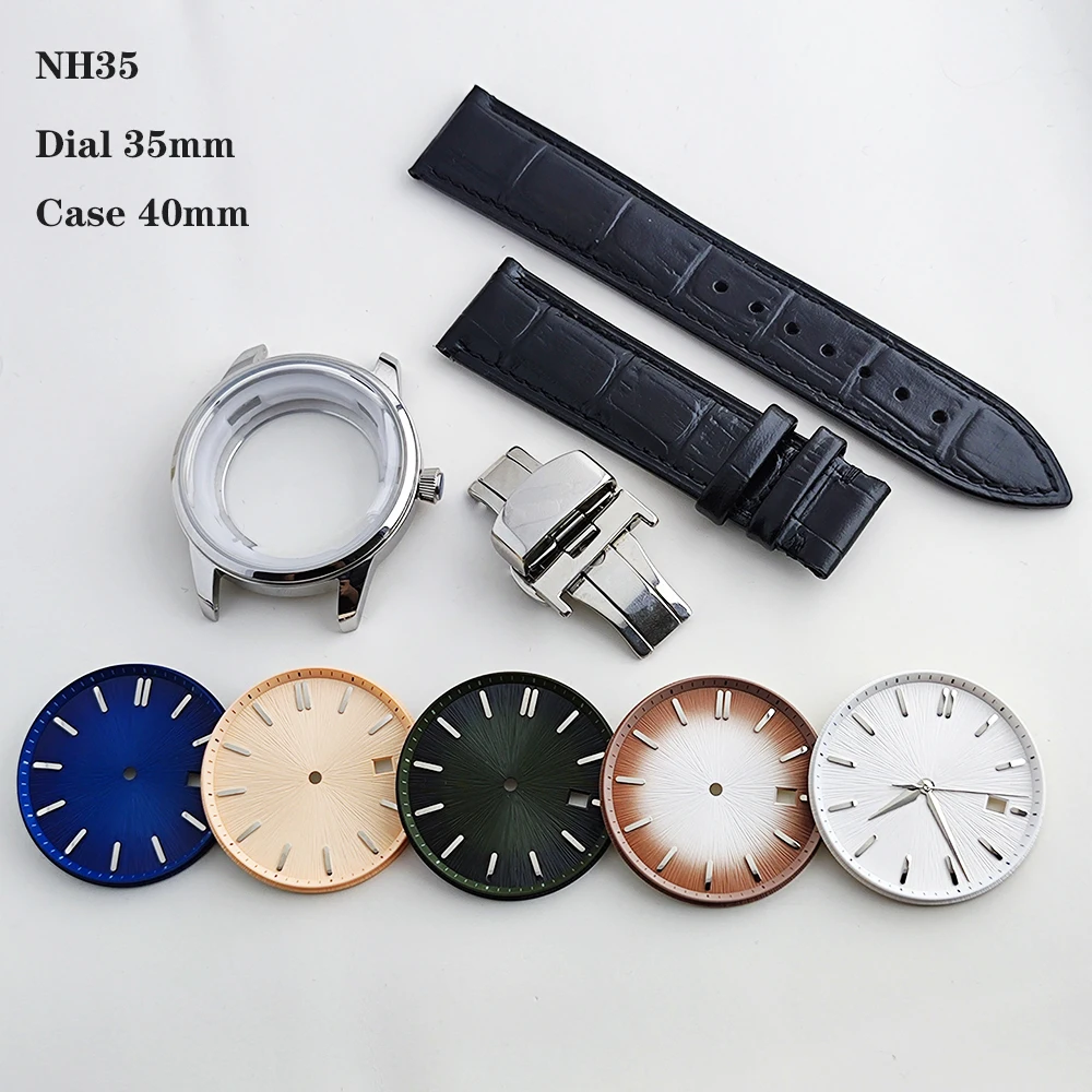 40mm Watch Case Cocktail Watch Set for NH35 Movement 35mm Dial with Leather Strap Deployment Clasp DIY Watch Mod Parts Full Kit
40mm Watch Case Cocktail Watch Set for NH35 Movement 35mm Dial with Leather Strap Deployment Clasp DIY Watch Mod Parts Full Kit