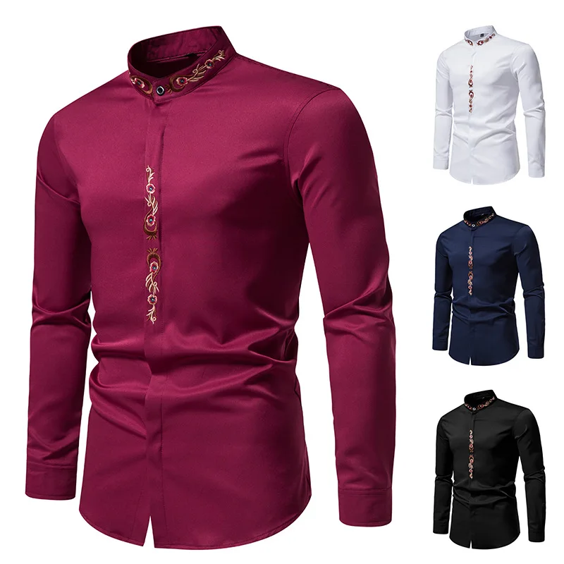 Men's Long Sleeved Shirt Camouflage Phoenix Tail Embroidered Standing Collar Shirt Trend Repair Trend Men's Shirt
Men's Long Sleeved Shirt Camouflage Phoenix Tail Embroidered Standing Collar Shirt Trend Repair Trend Men's Shirt