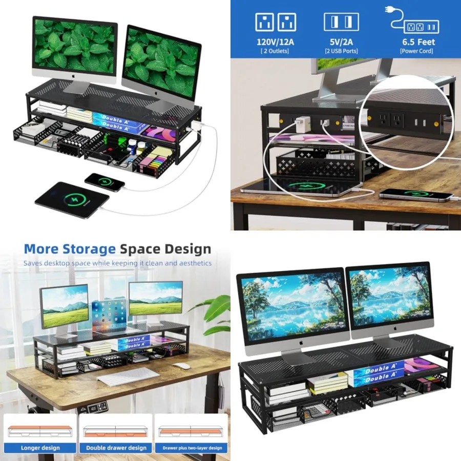 Simple Trending 2 Tier Metal Monitor Stand Riser with USB 2.0 and Charging Prot, Computer Office Desktop Organizer for 2 Monito
Simple Trending 2 Tier Metal Monitor Stand Riser with USB 2.0 and Charging Prot, Computer Office Desktop Organizer for 2 Monito