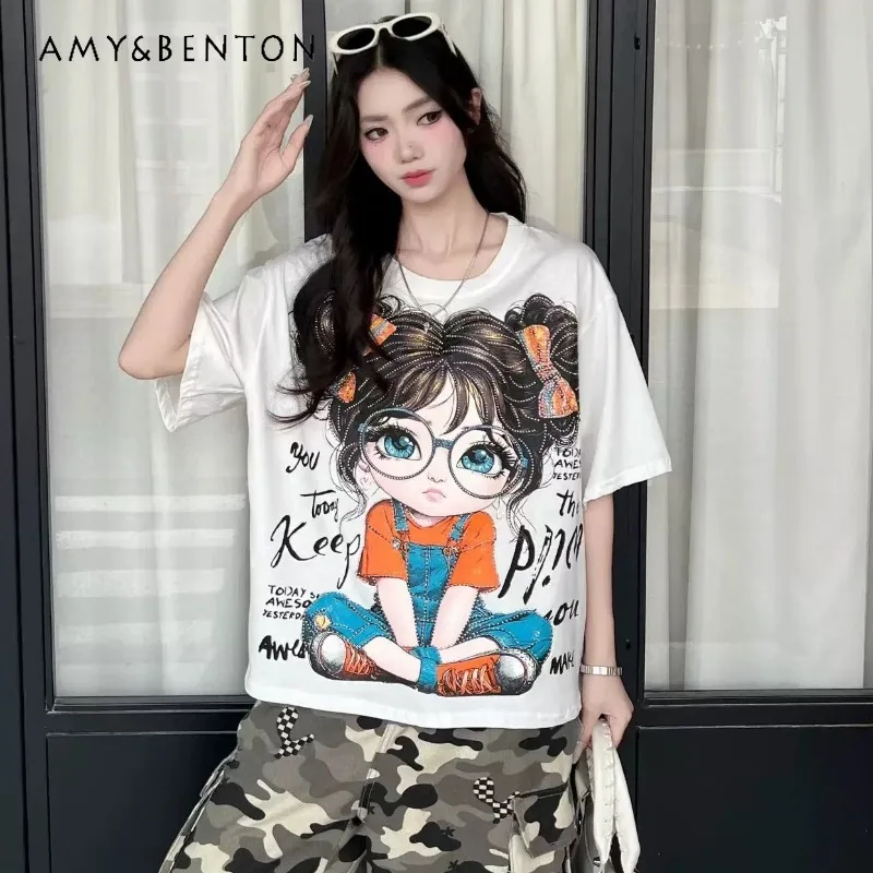 2026 Summer New Korean Style Loose Fit Versatile Cartoon Glasses Girl Print Short Sleeves T-shirt Women's Top Pullover Y2k Tees
2026 Summer New Korean Style Loose Fit Versatile Cartoon Glasses Girl Print Short Sleeves T-shirt Women's Top Pullover Y2k Tees