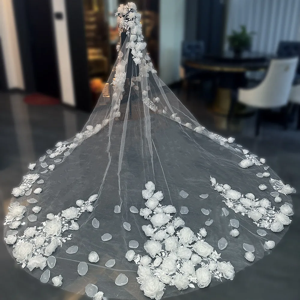 4M Extra Long 3D Floral Wedding Veil Cathedral Train White Tulle Bridal Veil With Handmade Flower Petals Wedding Accessories
4M Extra Long 3D Floral Wedding Veil Cathedral Train White Tulle Bridal Veil With Handmade Flower Petals Wedding Accessories