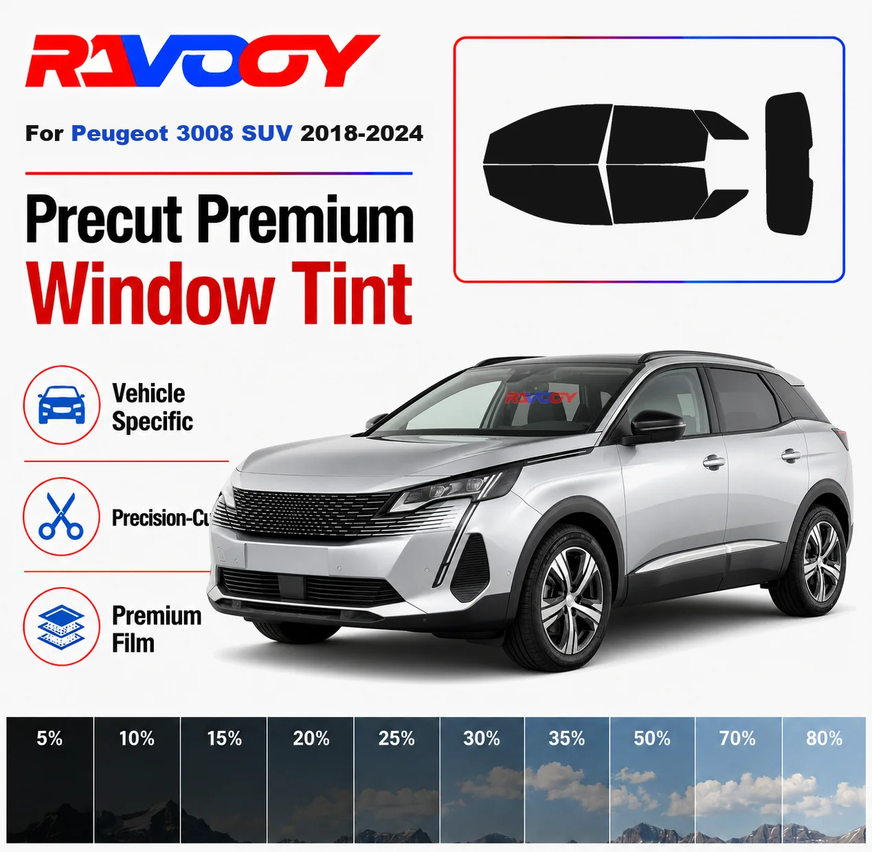 Premium Precut Window Tint Kit Front Rear Windows Rear Windshield For Peugeot 3008 SUV 2018-2024 Complete Set Nano Ceramic Film
Premium Precut Window Tint Kit Front Rear Windows Rear Windshield For Peugeot 3008 SUV 2018-2024 Complete Set Nano Ceramic Film