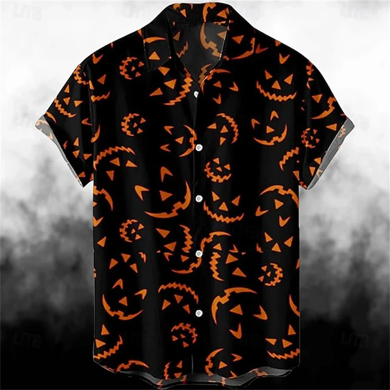 Men's Halloween Short-sleeved Shirt Scary Pumpkin Smiling Face Printed Shirt Fashionable And Casual Outdoor Lapel Loose Shirt
Men's Halloween Short-sleeved Shirt Scary Pumpkin Smiling Face Printed Shirt Fashionable And Casual Outdoor Lapel Loose Shirt