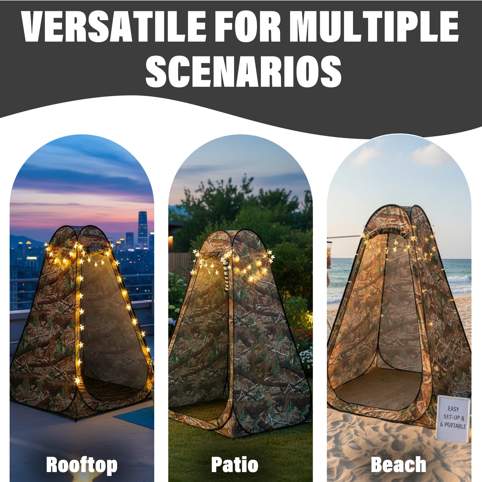 Portable Privacy Tent: Outdoor Camping Toilet and Rain Shelter—Easy to Set Up, Foldable, Includes Storage Bag and String Lights
Portable Privacy Tent: Outdoor Camping Toilet and Rain Shelter—Easy to Set Up, Foldable, Includes Storage Bag and String Lights