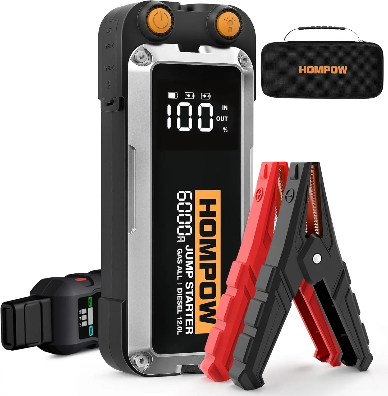 Portable 6000A Car Jump Starter for All Gas & Up to 12L Diesel Engines, 12V with LCD Display, USB Ports & Flashlight
Portable 6000A Car Jump Starter for All Gas & Up to 12L Diesel Engines, 12V with LCD Display, USB Ports & Flashlight
