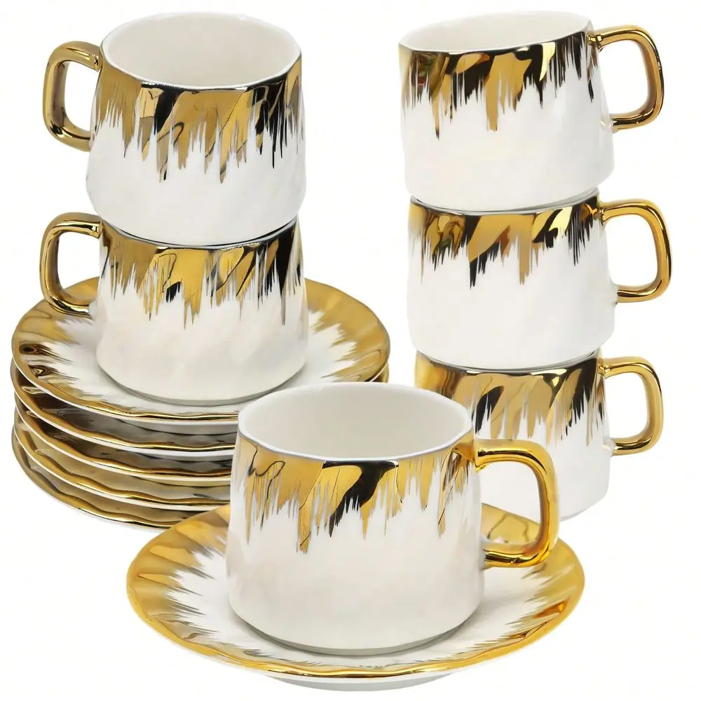Of 6 Ceramic Espresso Cups And Saucers, 3.4oz 100ml Small Coffee Cups With Gold Trim Turkish Coffee Cups For Cappuccino, Latte,
Of 6 Ceramic Espresso Cups And Saucers, 3.4oz 100ml Small Coffee Cups With Gold Trim Turkish Coffee Cups For Cappuccino, Latte,