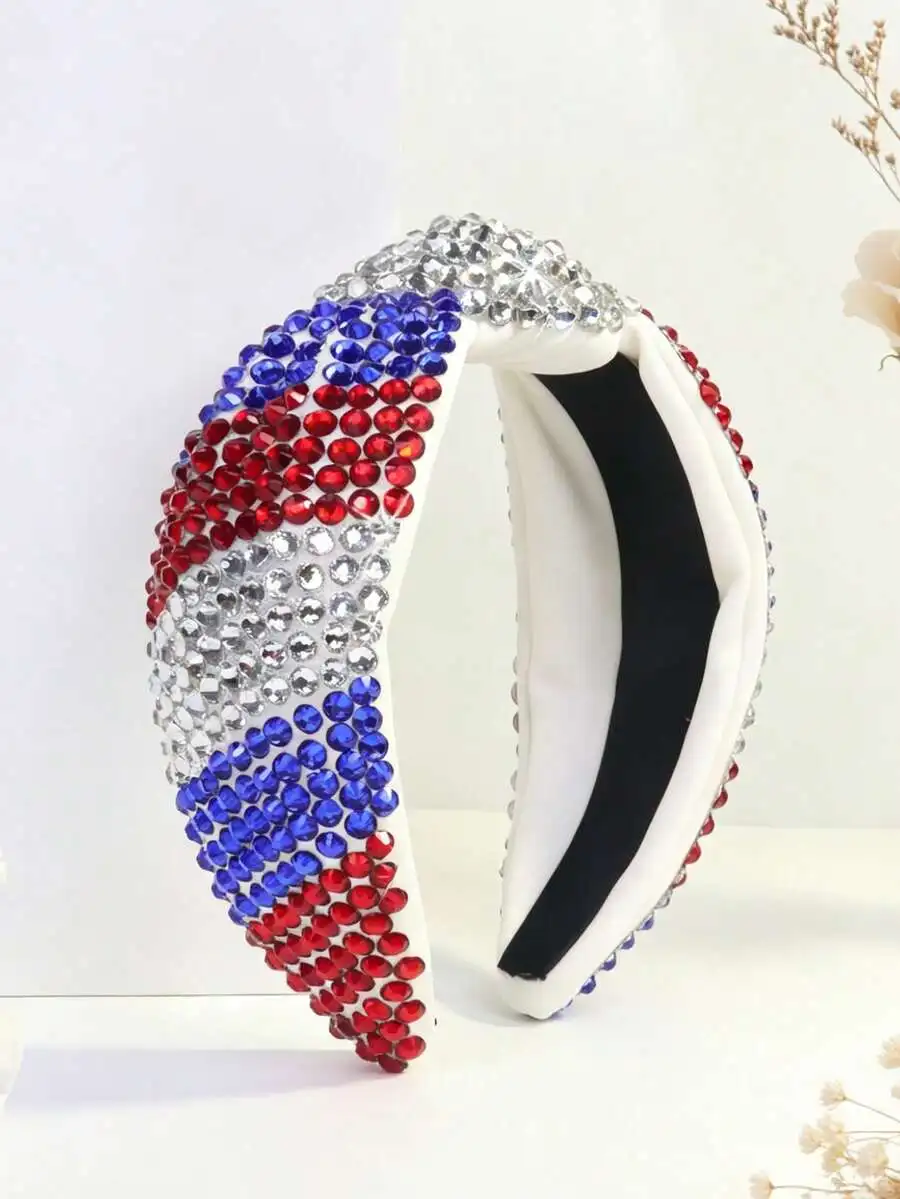 Patriotic Red White Blue Crystal Embellished Wide Headband For Women, 4th Of July Festival Party Hair Accessory
Patriotic Red White Blue Crystal Embellished Wide Headband For Women, 4th Of July Festival Party Hair Accessory