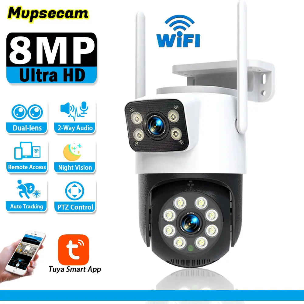 Tuya 8MP 4K Dual Lens Wifi PTZ Camera Auto Tracking Outdoor Dual Screen Smart Life Wireless CCTV Security Surveillance Camera
Tuya 8MP 4K Dual Lens Wifi PTZ Camera Auto Tracking Outdoor Dual Screen Smart Life Wireless CCTV Security Surveillance Camera