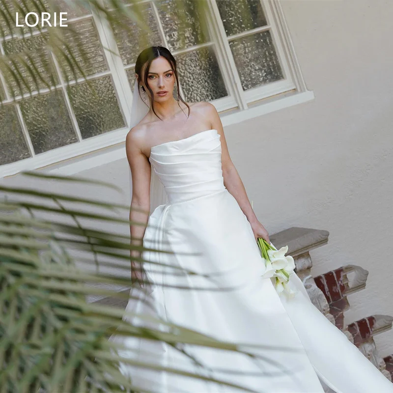 LORIE Simple Satin Wedding Dresses Draped Strapless A-Line Side Silt Pleated Bride Prom Gown Long Train Bridal Gowns Customized
LORIE Simple Satin Wedding Dresses Draped Strapless A-Line Side Silt Pleated Bride Prom Gown Long Train Bridal Gowns Customized