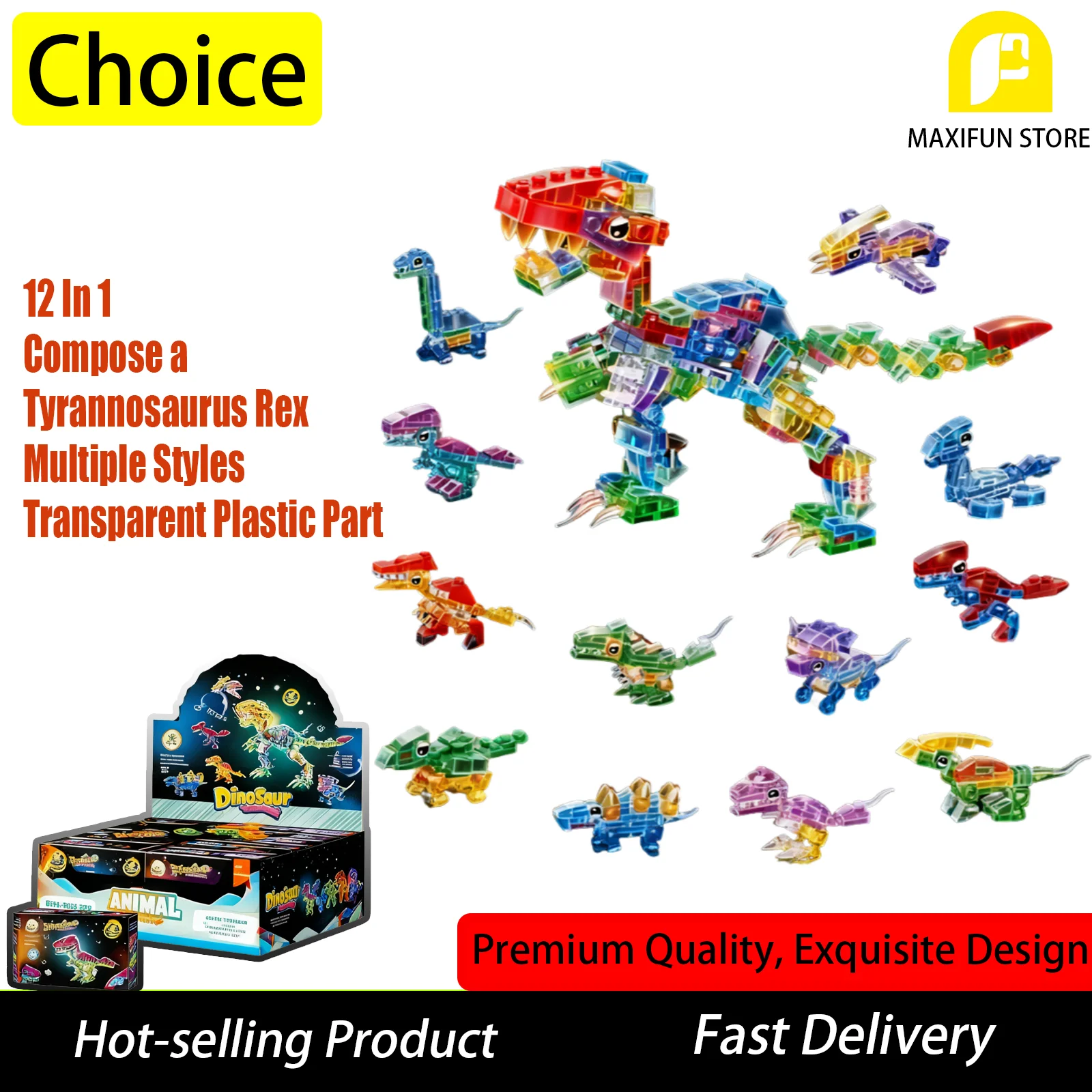 12 in 1 New Dinosaur Building Blocks Transparent Color Multiple Forms DIY Building Block Toy Set Perfect Gift Kids Adults
12 in 1 New Dinosaur Building Blocks Transparent Color Multiple Forms DIY Building Block Toy Set Perfect Gift Kids Adults