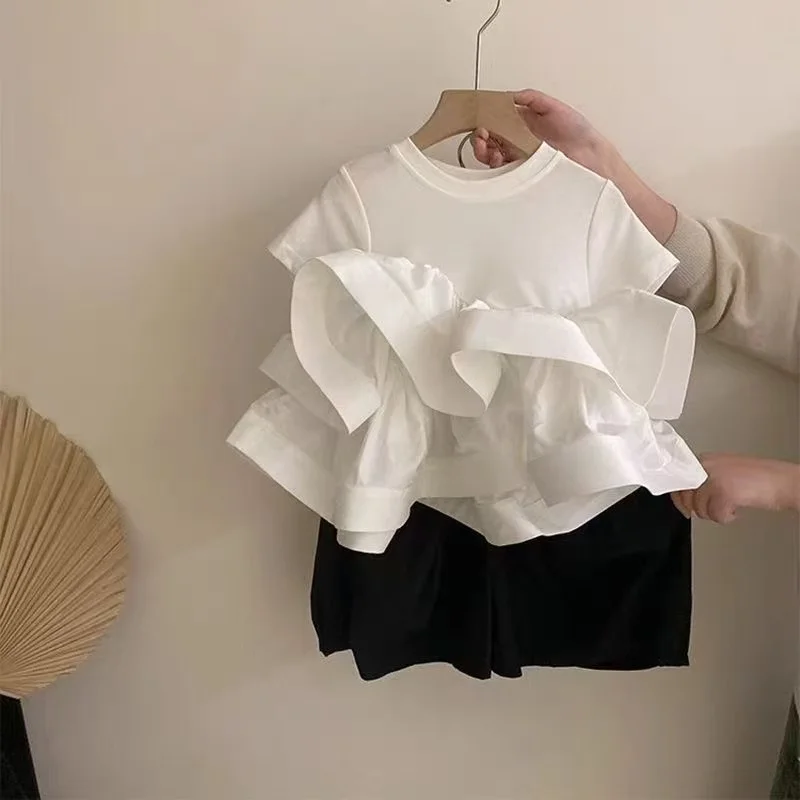 Girls' Korean style Design With Western Style Ruffle Edge Short Sleeved T-shirt Summer New Style Children's Loose Wide Leg Pants
Girls' Korean style Design With Western Style Ruffle Edge Short Sleeved T-shirt Summer New Style Children's Loose Wide Leg Pants