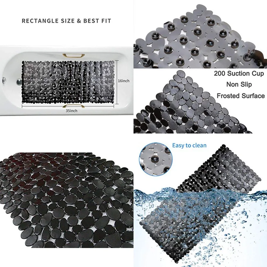 Non-Slip Pebble Bathtub Mat Black 16 W x 35 L Inches (for Smooth/Non-Textured Tubs Only) Safe Shower Mat with Drain Holes, Suction Cups for Bathroom
Non-Slip Pebble Bathtub Mat Black 16 W x 35 L Inches (for Smooth/Non-Textured Tubs Only) Safe Shower Mat with Drain Holes, Suction Cups for Bathroom