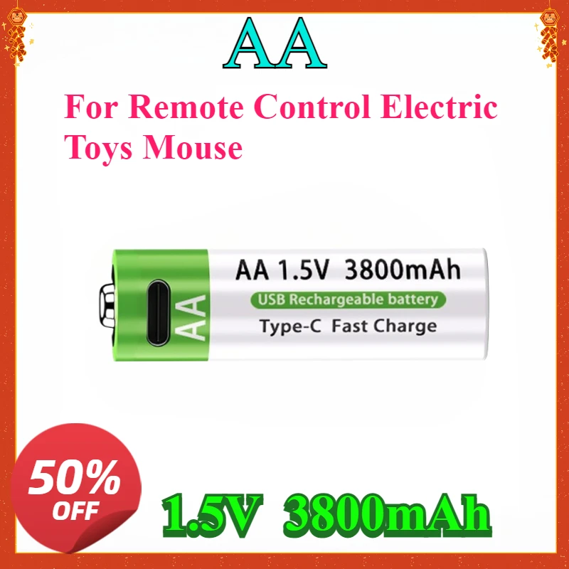 New 1.5V 3800mAh AA Rechargeable Battery USB Type-C Rechargeable aa Lithium Battery for Remote Control Electric Toys Mouse
New 1.5V 3800mAh AA Rechargeable Battery USB Type-C Rechargeable aa Lithium Battery for Remote Control Electric Toys Mouse