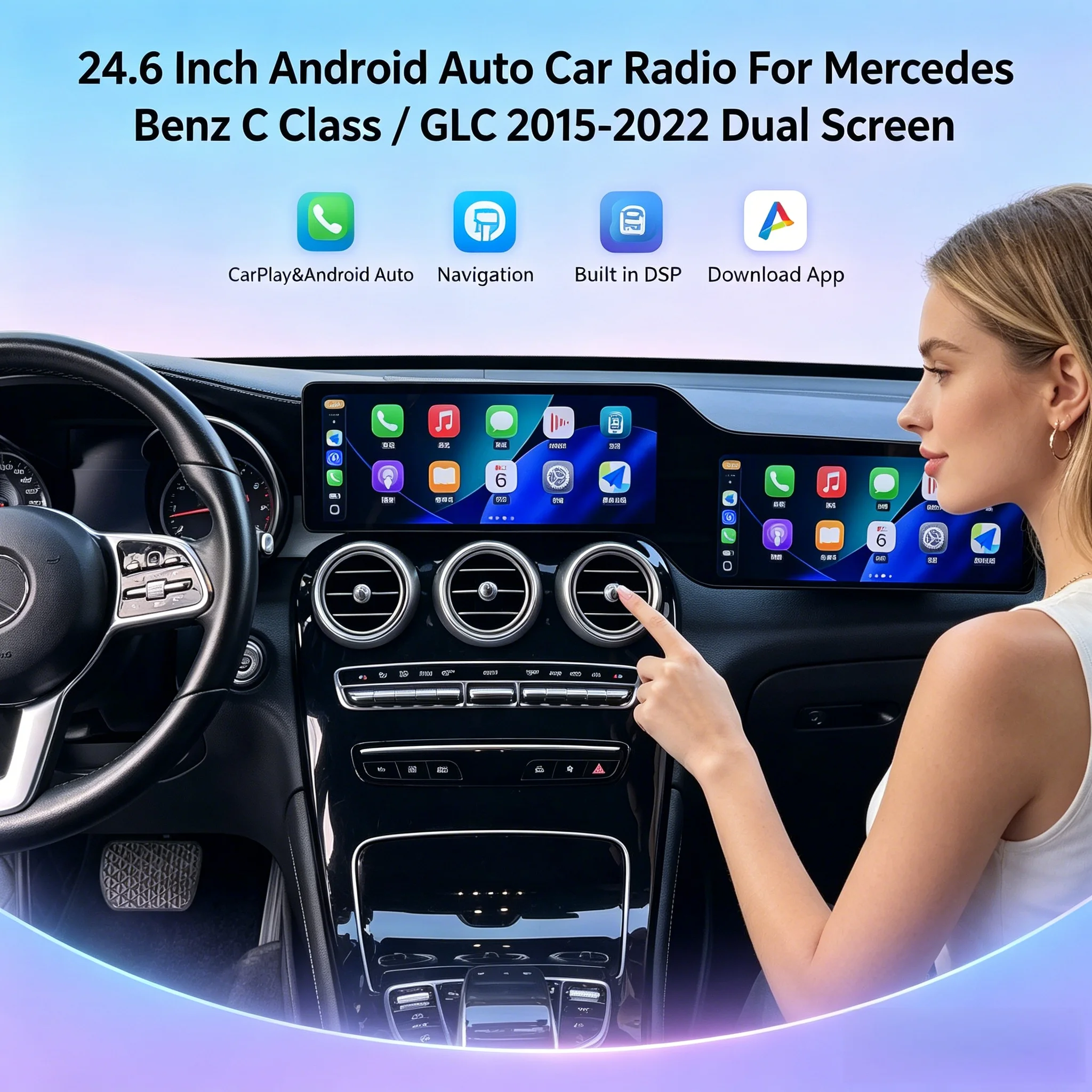 24.6" Android Auto Car Radio For Mercedes Benz C Class / GLC 2015 2016-2022 Dual Screen Carplay Stereo Multimedia Player DSP 4G
24.6" Android Auto Car Radio For Mercedes Benz C Class / GLC 2015 2016-2022 Dual Screen Carplay Stereo Multimedia Player DSP 4G