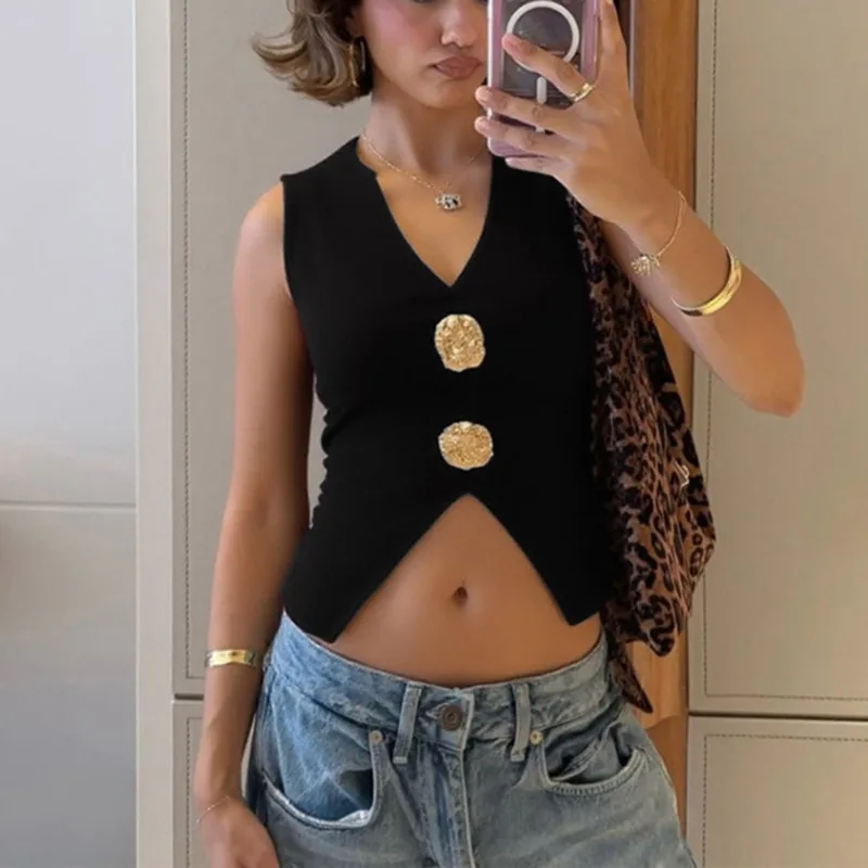 Talenza Women's V-Neck T-Shirt Black Fashion Sleeveless Pullover Y2k Hot Girls Vest Streetwear Summer High Waisted Female Tops
Talenza Women's V-Neck T-Shirt Black Fashion Sleeveless Pullover Y2k Hot Girls Vest Streetwear Summer High Waisted Female Tops