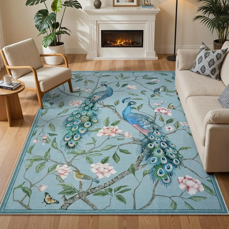 Large Living Room Carpet Non-Slip Rug Machine Washable Floor Mat Bedroom Carpets with Peacock Floral Design Home Decor Rugs
Large Living Room Carpet Non-Slip Rug Machine Washable Floor Mat Bedroom Carpets with Peacock Floral Design Home Decor Rugs