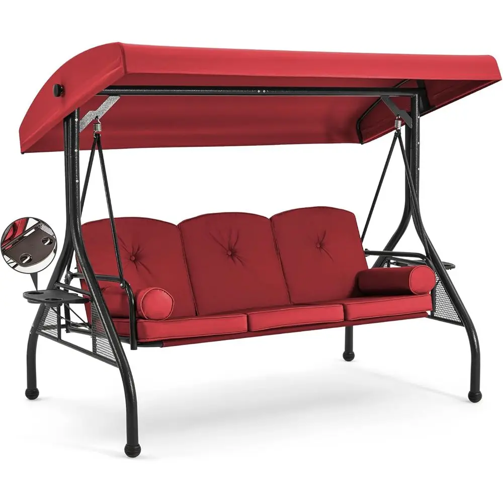Convertible 3-Seat Patio Swing Bed with Stand, Cushioned, Cup Holders, Wine Red
Convertible 3-Seat Patio Swing Bed with Stand, Cushioned, Cup Holders, Wine Red