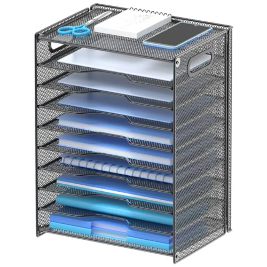 10 Tier Paper Organizer - Letter Tray Mesh Desk File Organizer with Handles for Office School Desktop, Black
10 Tier Paper Organizer - Letter Tray Mesh Desk File Organizer with Handles for Office School Desktop, Black
