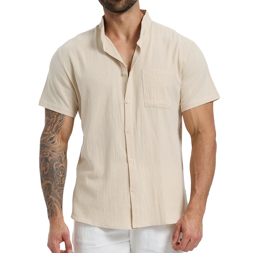 Summer Men's Short Sleeve Shirt Cotton Linen Breathable Lightweight Solid Color Henley Neck Single Breasted Male Casual Shirts
Summer Men's Short Sleeve Shirt Cotton Linen Breathable Lightweight Solid Color Henley Neck Single Breasted Male Casual Shirts