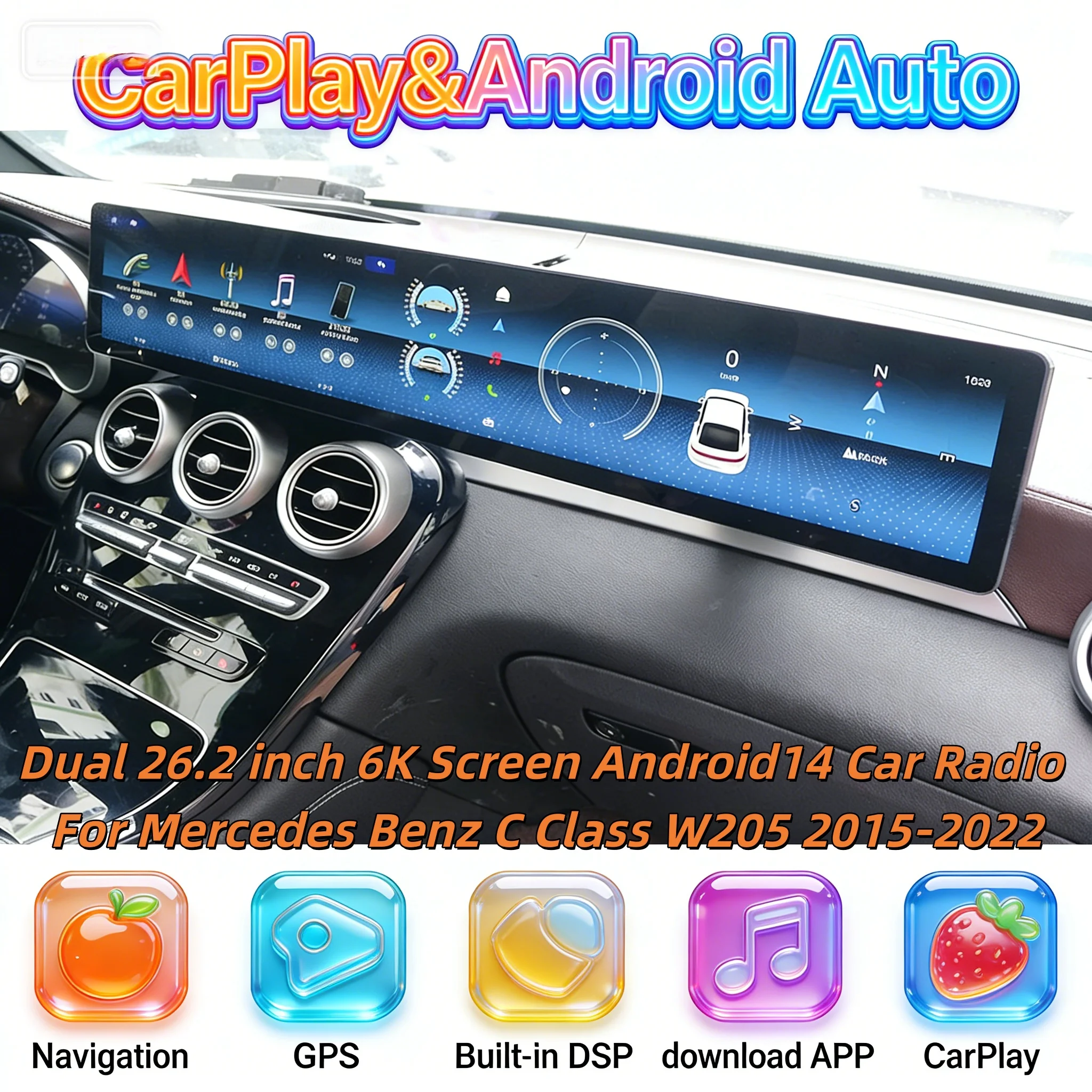 26.2" Car Radio Stereo For Mercedes Benz C Class W205 2015-2022 Android Auto Wireless Carplay Multimedia Player DSP Head Unit
26.2" Car Radio Stereo For Mercedes Benz C Class W205 2015-2022 Android Auto Wireless Carplay Multimedia Player DSP Head Unit