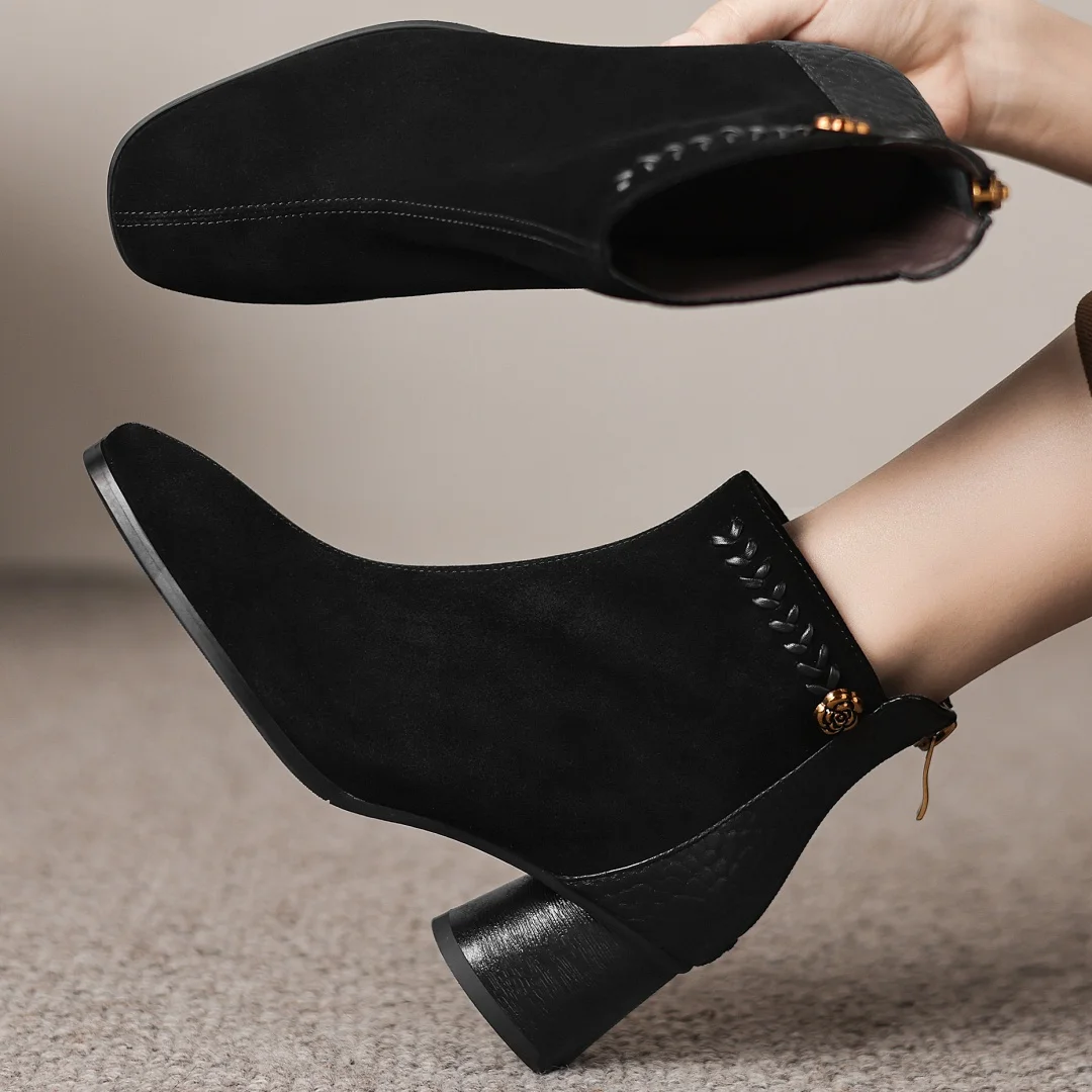 Women's genuine leather patchwork square toe back zip autumn ankle boots 5.5cm round med heel elegant ladies dress short booties
Women's genuine leather patchwork square toe back zip autumn ankle boots 5.5cm round med heel elegant ladies dress short booties