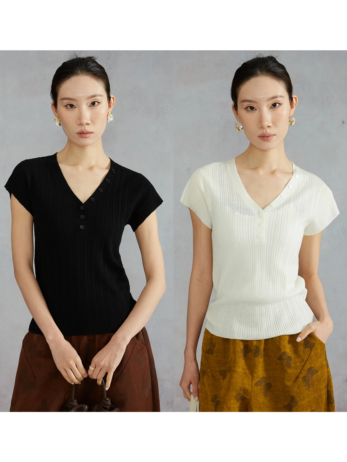 Silviye Women's Knitted Sweater Racerback Wool Silk Blend Soft V-Neck Short Sleeve Casual Style Regular Fit Spring Season
Silviye Women's Knitted Sweater Racerback Wool Silk Blend Soft V-Neck Short Sleeve Casual Style Regular Fit Spring Season