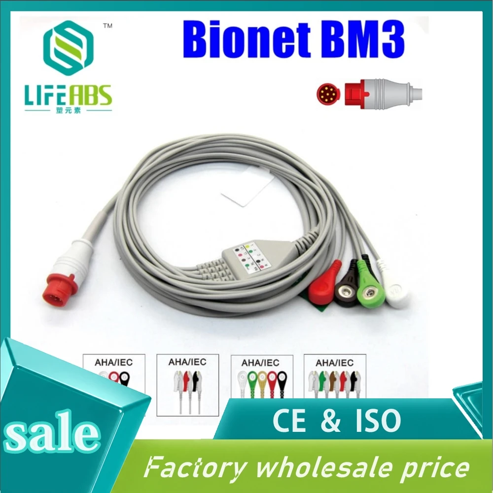 One-Piece Ecg Cable Ekg Cable Aha 3leads 5leads Snap Clip Ecg Lead Wires for B*ionet BM3 Mornitor Machine
One-Piece Ecg Cable Ekg Cable Aha 3leads 5leads Snap Clip Ecg Lead Wires for B*ionet BM3 Mornitor Machine