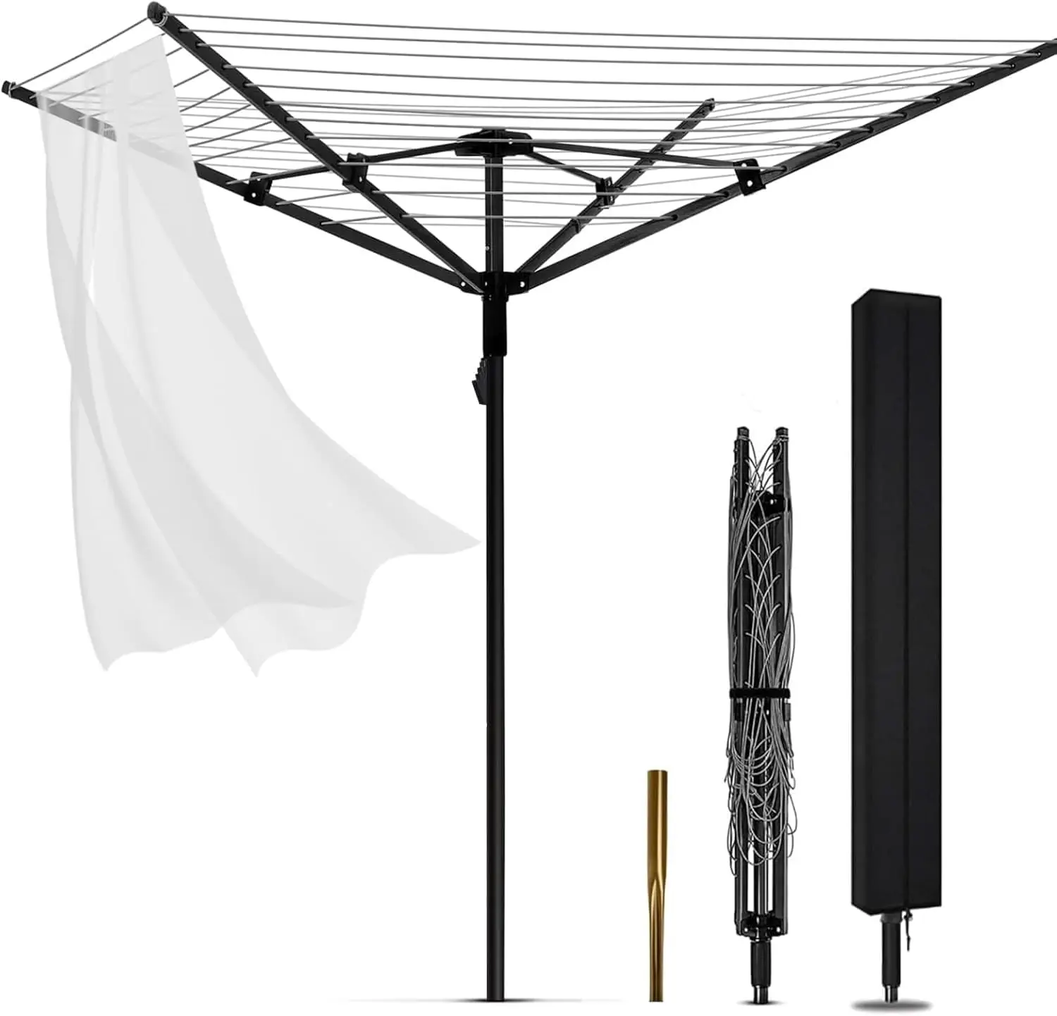 Heavy Duty Outdoor Umbrella Drying Rack, 12 Lines with 165 Feet Drying Space, Steel Frame & Adjustable Height
Heavy Duty Outdoor Umbrella Drying Rack, 12 Lines with 165 Feet Drying Space, Steel Frame & Adjustable Height