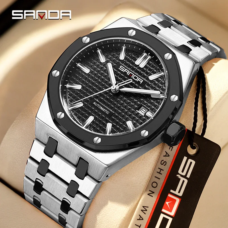 SANDA mechanical watch men's octagonal luminous calendar window waterproof solid steel strip classic three pin mechanical watch 
SANDA mechanical watch men's octagonal luminous calendar window waterproof solid steel strip classic three pin mechanical watch