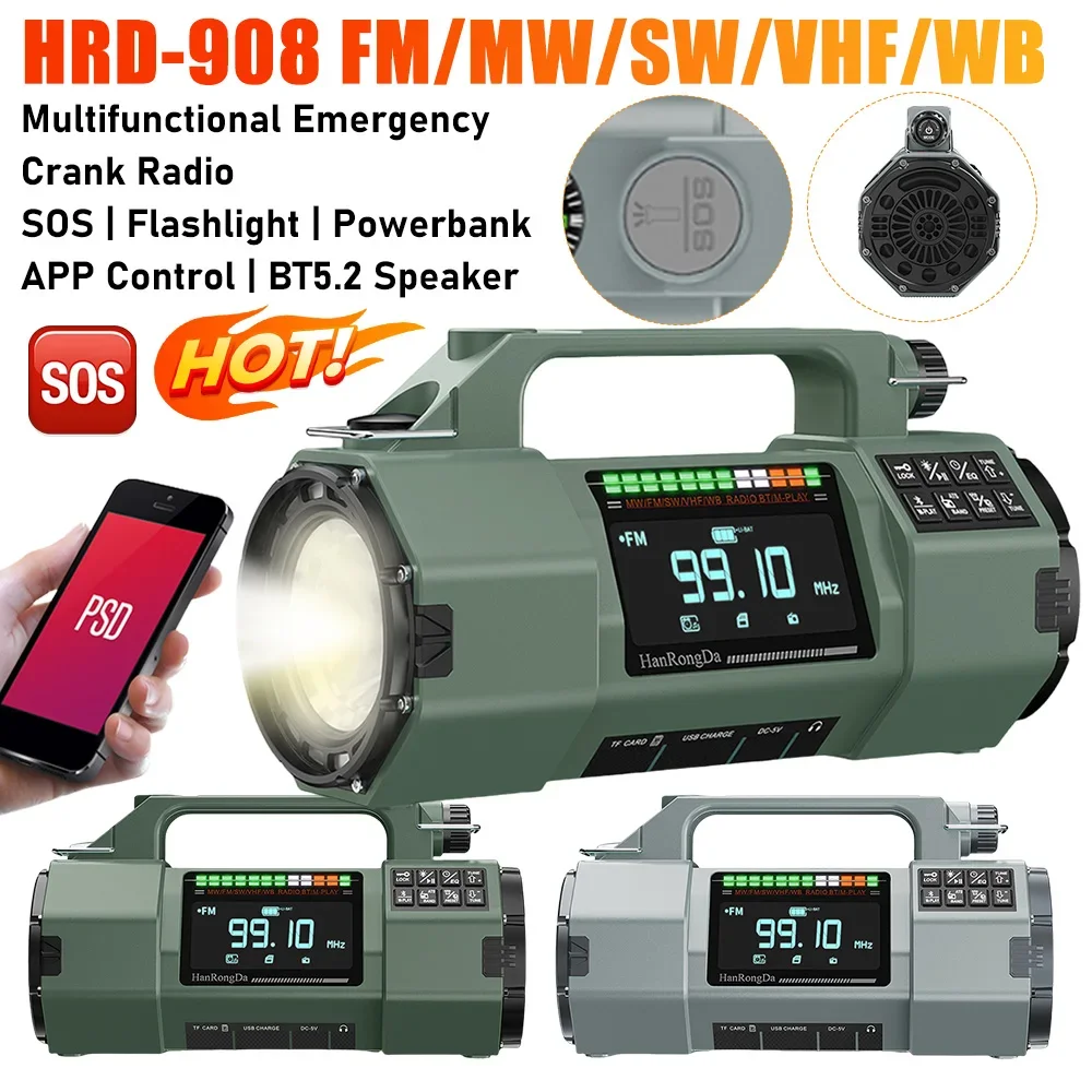 HRD-908 FM/MW/SW/VHF/WB Multifunctional Radio With APP Remote Control SOS Alarm Flashlight Emergency Crank Radio Phone Powerbank
HRD-908 FM/MW/SW/VHF/WB Multifunctional Radio With APP Remote Control SOS Alarm Flashlight Emergency Crank Radio Phone Powerbank