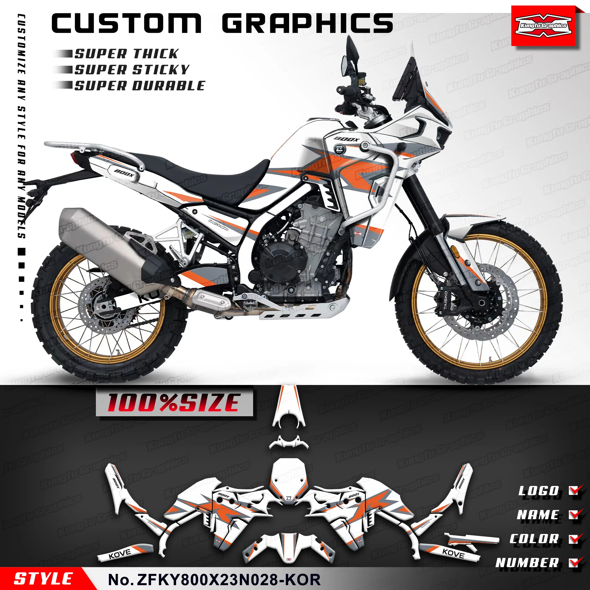 KUNGFU GRAPHICS Motorcycle Stickers Graphics Kit for KOVE 800 X 800X PRO 800X Rally /Travel/Touring Edition, ZFKY800X23N028-KOR
KUNGFU GRAPHICS Motorcycle Stickers Graphics Kit for KOVE 800 X 800X PRO 800X Rally /Travel/Touring Edition, ZFKY800X23N028-KOR