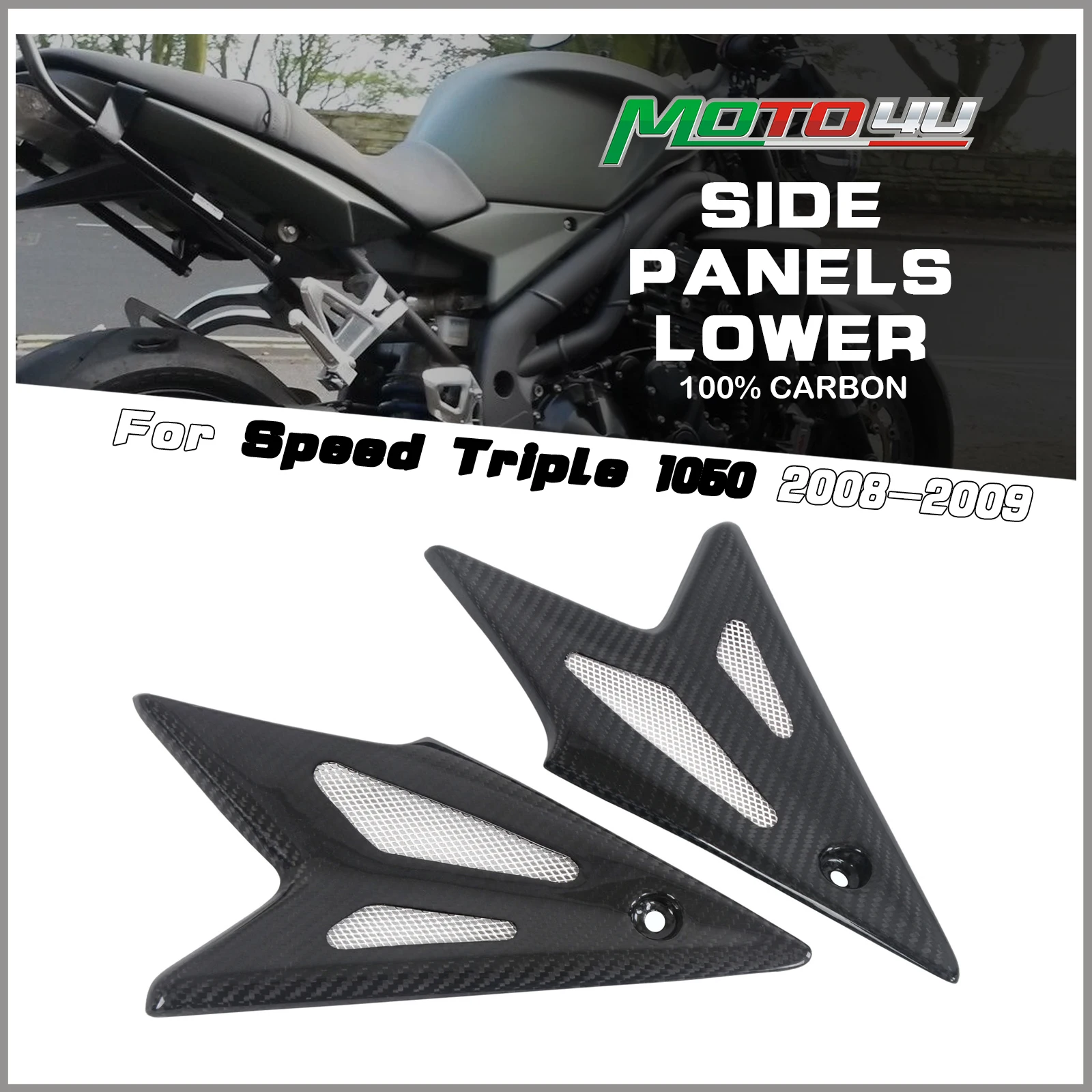 For Triumph Speed Triple 1050 2008 2009 2010 100% Carbon Fiber Side Panels Lower Motorcycle Fairing Side Cover
For Triumph Speed Triple 1050 2008 2009 2010 100% Carbon Fiber Side Panels Lower Motorcycle Fairing Side Cover