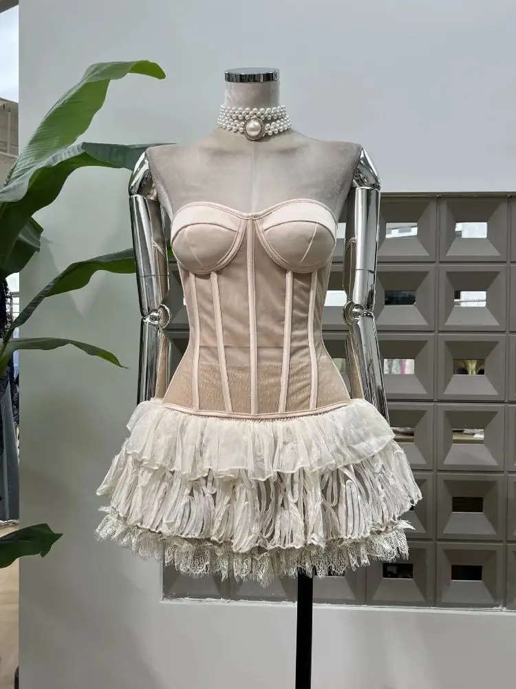 Women's 2025 Summer Sweet Sheer Fishbone Corset Bustier Tie-Up Tube Top Lace Trim Layered Tulle Cake Midi Skirt Two Piece Set
Women's 2025 Summer Sweet Sheer Fishbone Corset Bustier Tie-Up Tube Top Lace Trim Layered Tulle Cake Midi Skirt Two Piece Set
