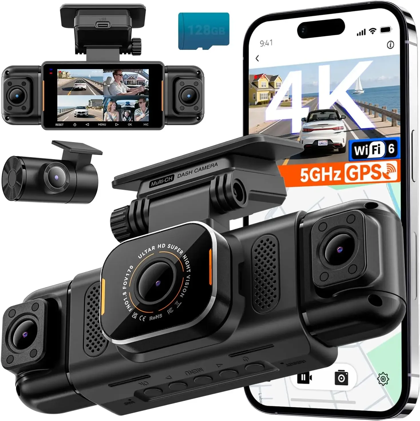 N5 PRO 4K 4 Channel Dash Cam, 360° All-Around View, 1080P Rear and Inside, 5G WiFi 6 - Up to 10MB/s, Built-in GPS, 8 IR Night Vi
N5 PRO 4K 4 Channel Dash Cam, 360° All-Around View, 1080P Rear and Inside, 5G WiFi 6 - Up to 10MB/s, Built-in GPS, 8 IR Night Vi