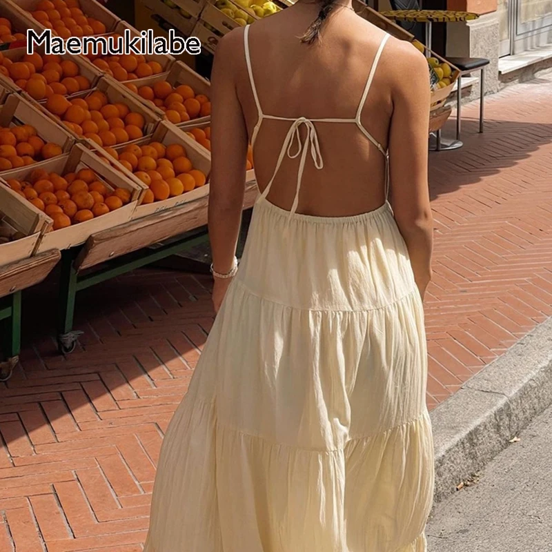 Maemukilabe Women Chest Wrap Tiered Long Dresses Beach Style Low Open Back Tie Up Maxi Dress Boho Holiday Club Party Vestidos
Maemukilabe Women Chest Wrap Tiered Long Dresses Beach Style Low Open Back Tie Up Maxi Dress Boho Holiday Club Party Vestidos