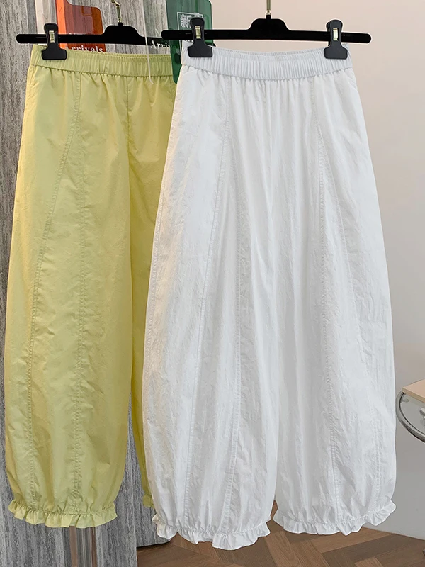 Невобычные цветные широкие брюки с эластичной резинкой на талии, девять очков, вырез подол, большие размеры, женские повседневные брюки свободного покроя 
Невобычные цветные широкие брюки с эластичной резинкой на талии, девять очков, вырез подол, большие размеры, женские повседневные брюки свободного покроя