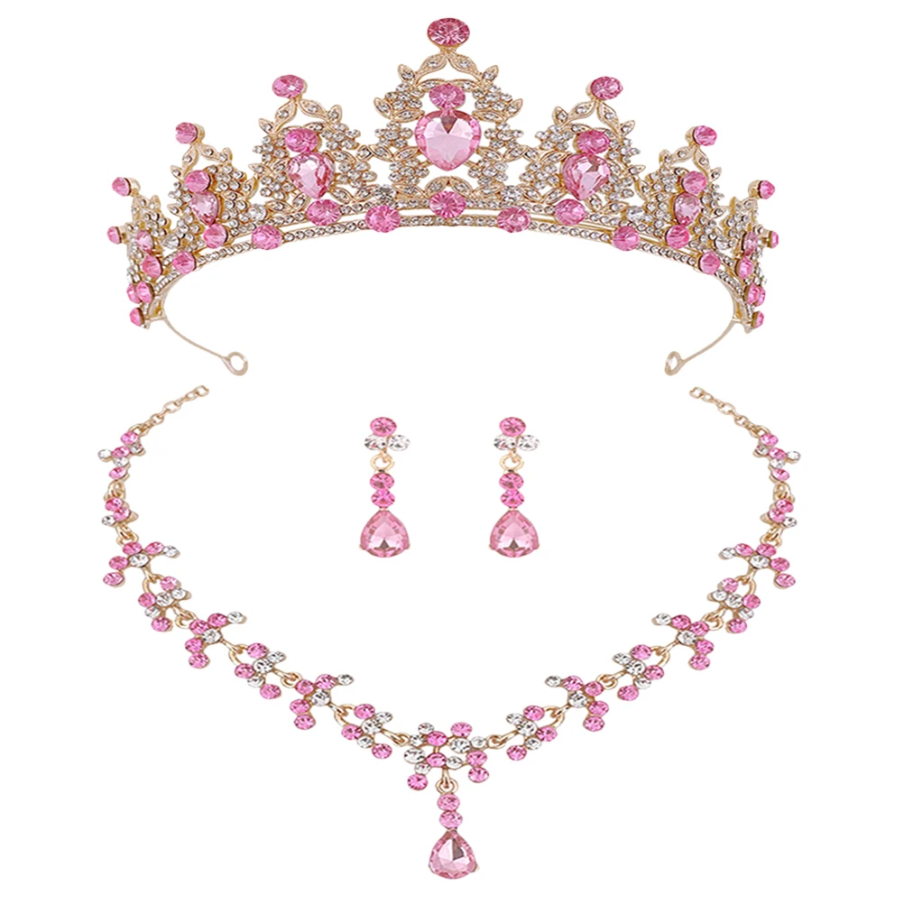 Bridal Tiara Set Necklace Golden Wedding Earrings For Brides Pink Crown Jewelry for Wedding Party Banquet Photoshoot
Bridal Tiara Set Necklace Golden Wedding Earrings For Brides Pink Crown Jewelry for Wedding Party Banquet Photoshoot