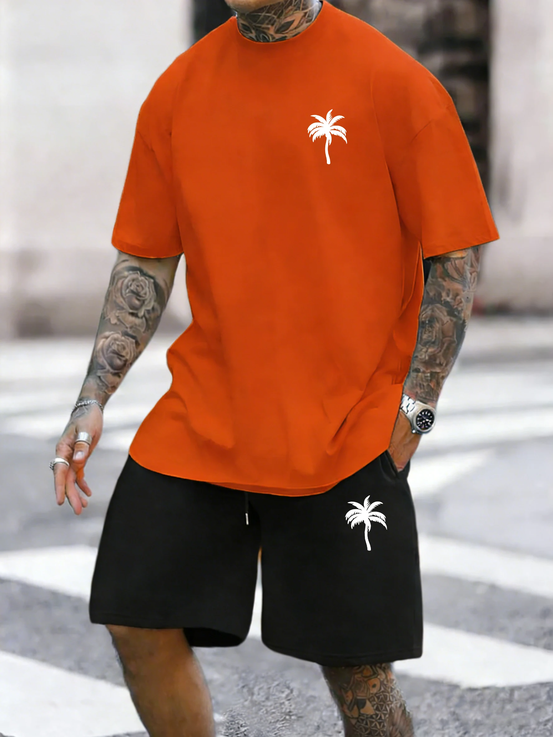 Simple Coconut Palm Design Summer Cotton Running Short Sleeve Set For Man'S New Soft Basic Tees Drawstring Sport Pocket Pants
Simple Coconut Palm Design Summer Cotton Running Short Sleeve Set For Man'S New Soft Basic Tees Drawstring Sport Pocket Pants