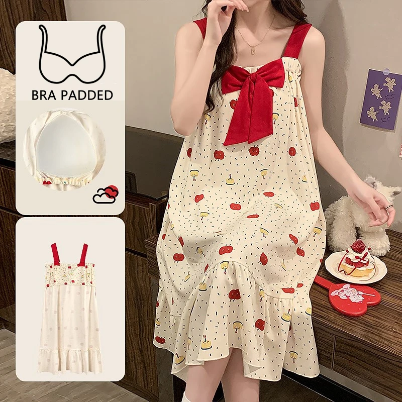 Kawaii Fruit Printing Chic Youth Women's Home Dressing Gown Bow Front Faux Cotton Bra Padded Nightgown Princess Style Nightdress
Kawaii Fruit Printing Chic Youth Women's Home Dressing Gown Bow Front Faux Cotton Bra Padded Nightgown Princess Style Nightdress