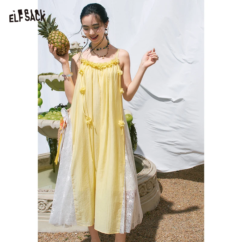 ELFSACK Yellow Floral Applique Cami Maxi Dress with Lace Panels, A-Line Flowy Sundress, Romantic Summer Dress
ELFSACK Yellow Floral Applique Cami Maxi Dress with Lace Panels, A-Line Flowy Sundress, Romantic Summer Dress