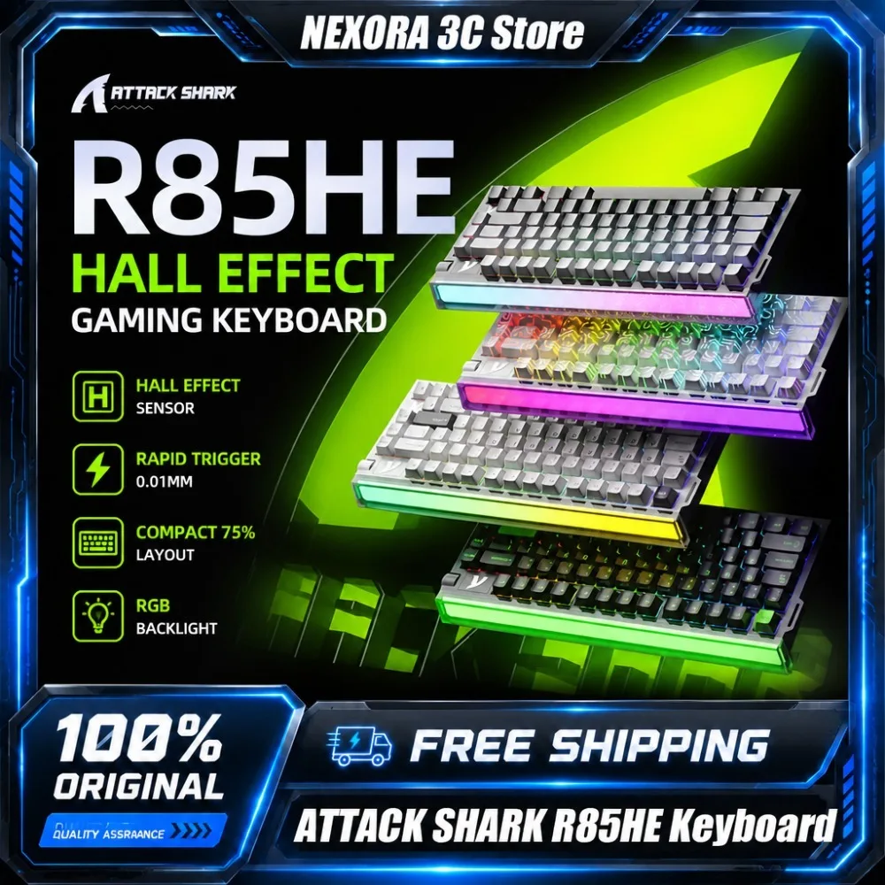 ATTACK SHARK R85HE Magnetic Axis Gaming Keyboard, 0.005mm RT Precision Adjustable 8KHz Rate 5 Layer Soundproof Filling RGB