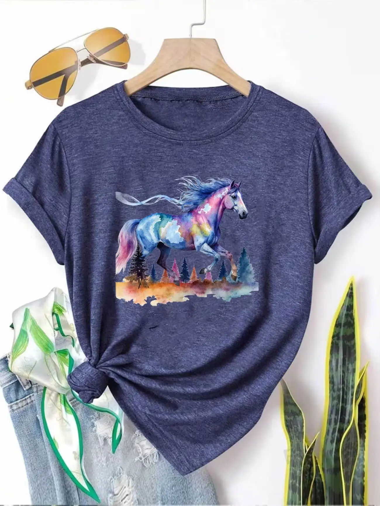 Plus Size Women's Short Sleeve T-Shirt Colorful Horse Forest Scene breathable fabric summer outfits women's clothing
Plus Size Women's Short Sleeve T-Shirt Colorful Horse Forest Scene breathable fabric summer outfits women's clothing