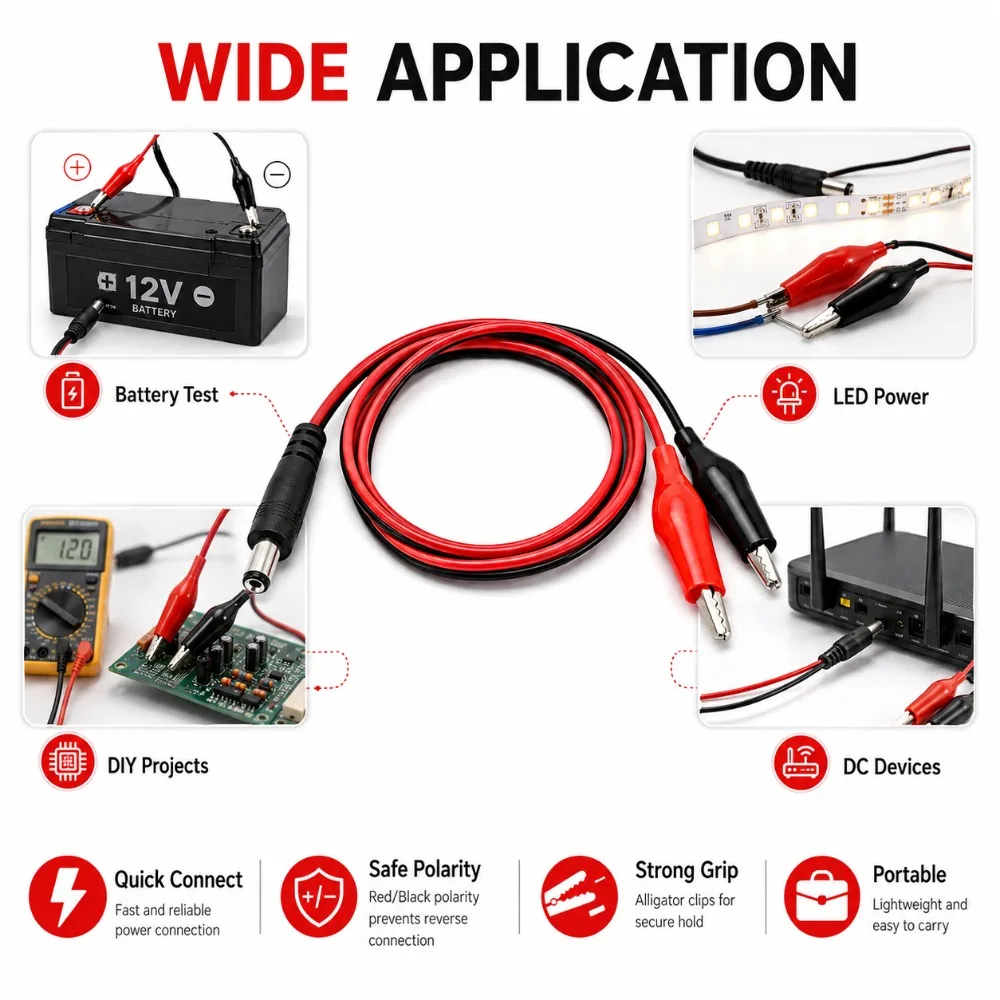 3/510PCS Alligator Clip to DC Power Plug Adapter Cable 25CM 5.5 x 2.1mm Crocodile Test Leads for Electronics Repair
3/510PCS Alligator Clip to DC Power Plug Adapter Cable 25CM 5.5 x 2.1mm Crocodile Test Leads for Electronics Repair