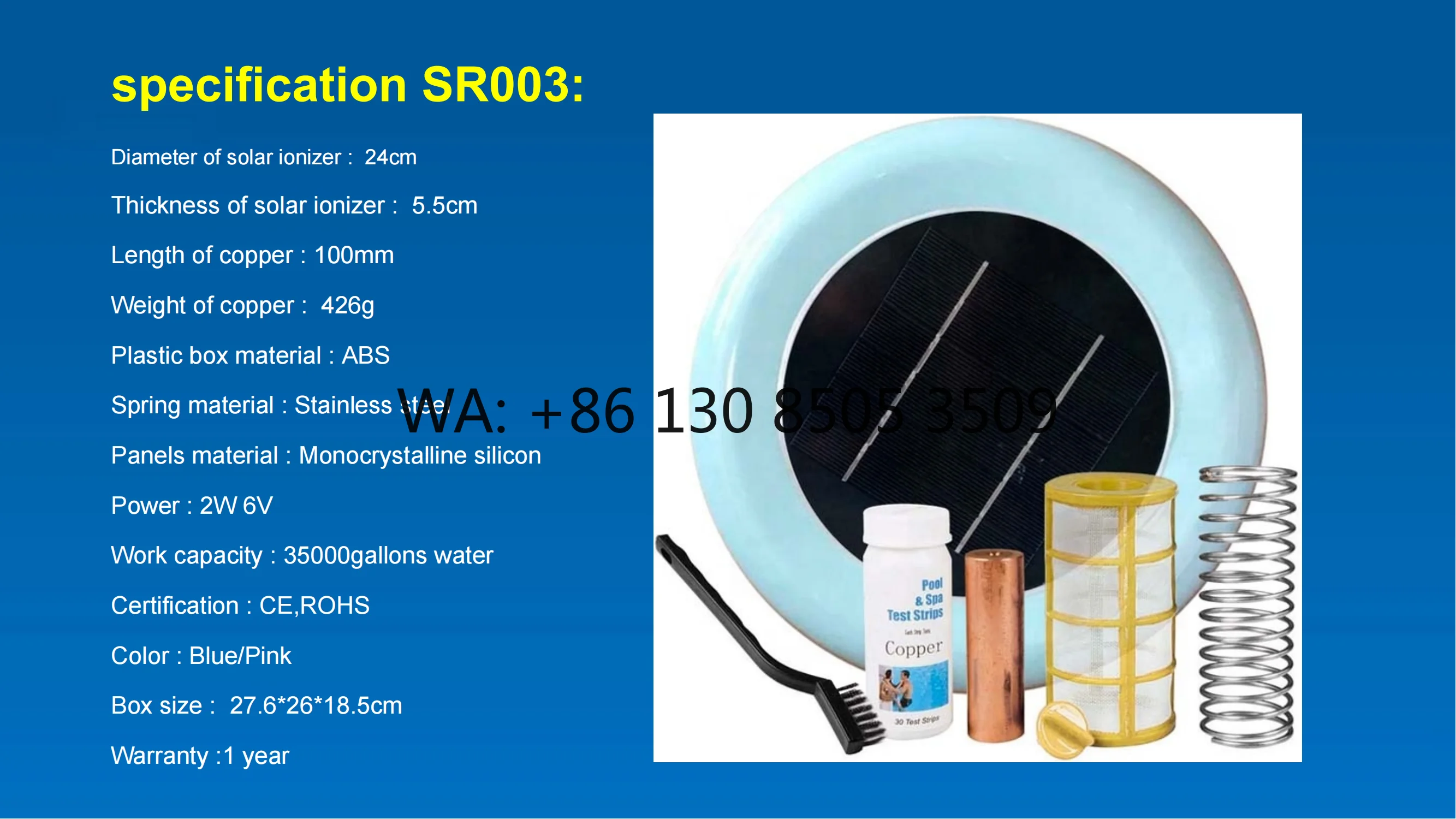 Factory Price Economical and Environmental Portable Pool Equipment Pool Solar Ionizer
Factory Price Economical and Environmental Portable Pool Equipment Pool Solar Ionizer