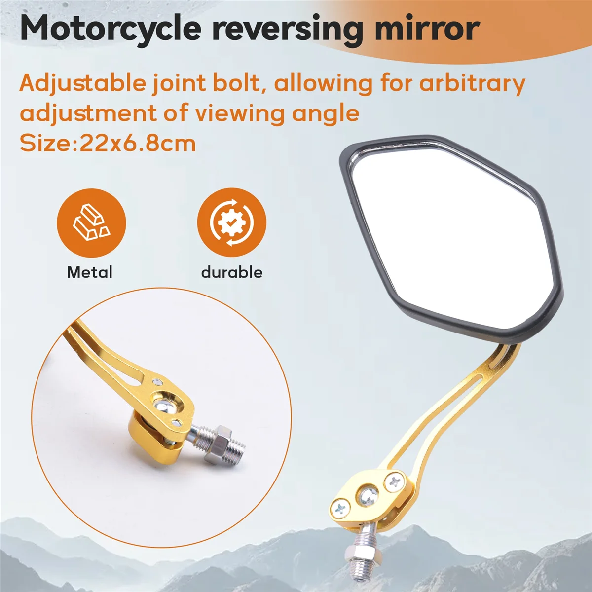 Прочные 2 шт. зеркала заднего вида для мотоцикла, вращение 8/10 мм, черный + золотой 
Прочные 2 шт. зеркала заднего вида для мотоцикла, вращение 8/10 мм, черный + золотой