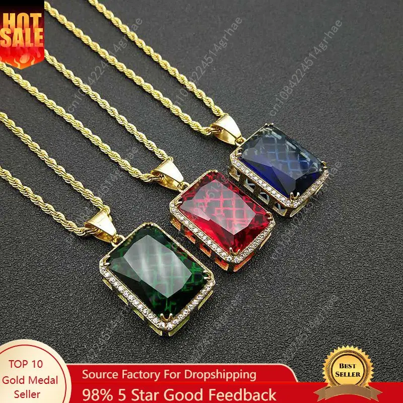 Vintage hiphop 316L stainless steel Jewelry Big Red Green Stone Necklaces Pendants Crystal Gold color Necklace Gift
Vintage hiphop 316L stainless steel Jewelry Big Red Green Stone Necklaces Pendants Crystal Gold color Necklace Gift